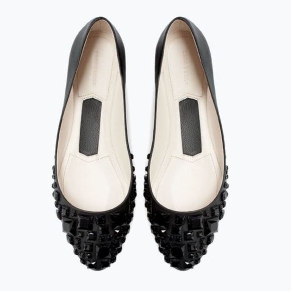 Zara Black Gem Ballet Flats - Picture 1 of 11